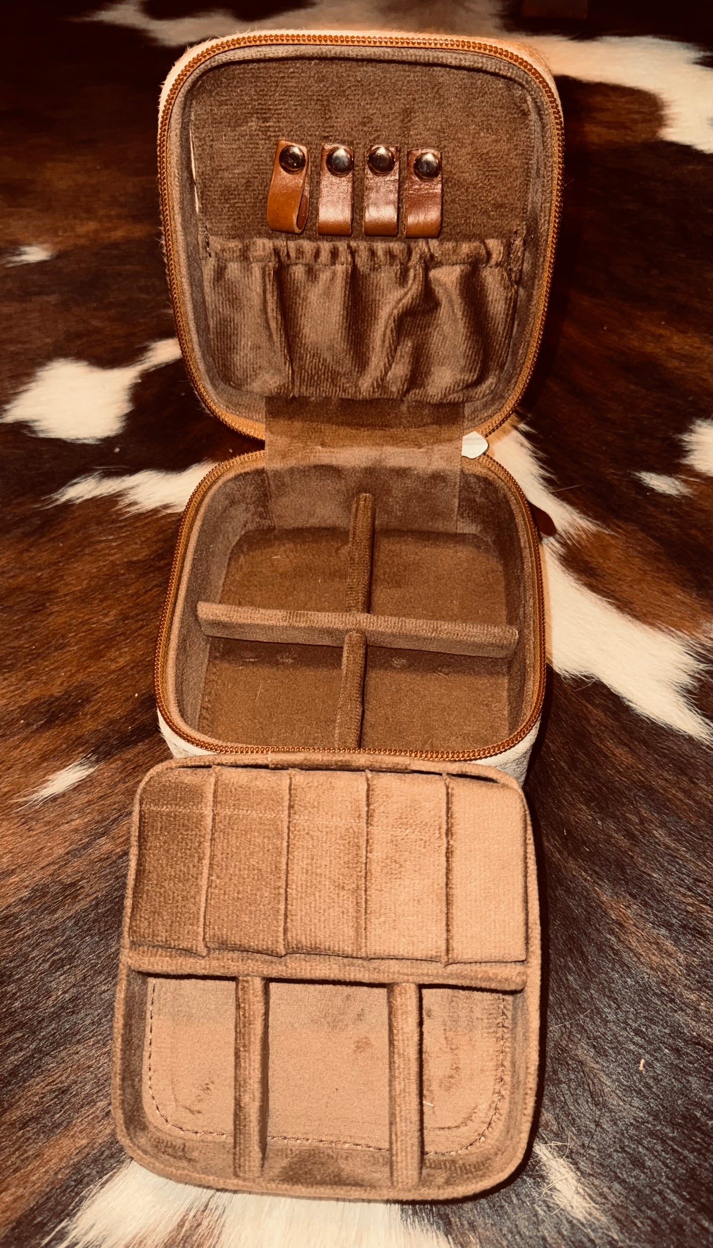 Cowhide Square Jewelry Case